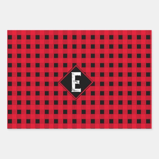 Kariertes Monogramm, in Rot und Schwarz Geschenkpapier Set (Vorderseite 3)