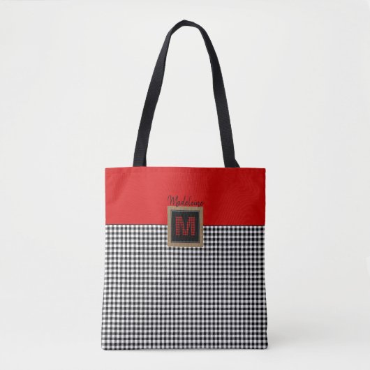 Kariertes Monogramm in Rot-Weiß und Schwarz-Buffal Tasche (Vorderseite)