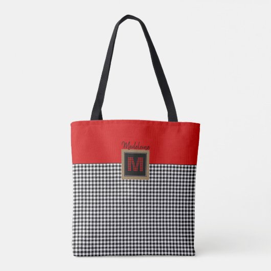 Kariertes Monogramm in Rot-Weiß und Schwarz-Buffal Tasche (Rückseite)