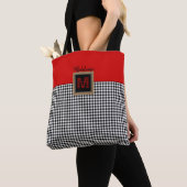 Kariertes Monogramm in Rot-Weiß und Schwarz-Buffal Tasche (Von Nahem)