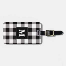 Kariertes Monogramm in Schwarz und Weiß Gepäckanhänger