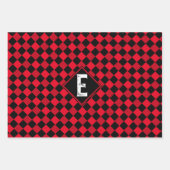 kariertes Monogramm-Karton mit rotem und schwarzem Geschenkpapier Set (Vorderseite 2)