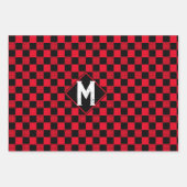 kariertes Monogramm-Karton mit rotem und schwarzem Geschenkpapier Set (Vorderseite)