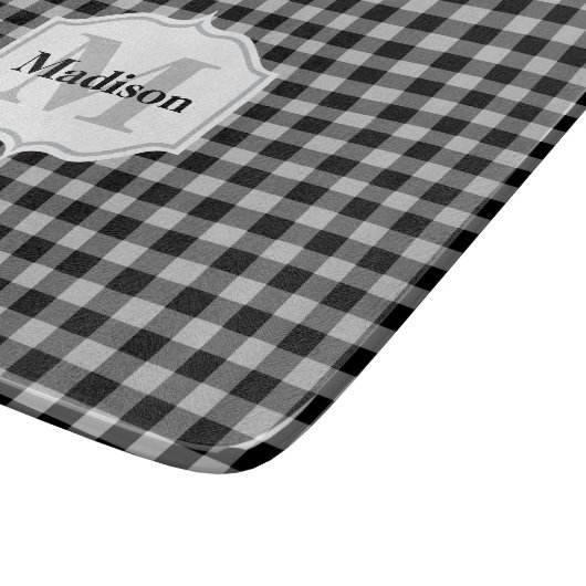 Kariertes Monogramm, klassisch, schwarz, Buffalo Schneidebrett (Ecke)