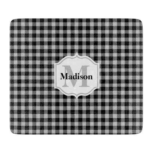 Kariertes Monogramm, klassisch, schwarz, Buffalo Schneidebrett (Vorderseite)