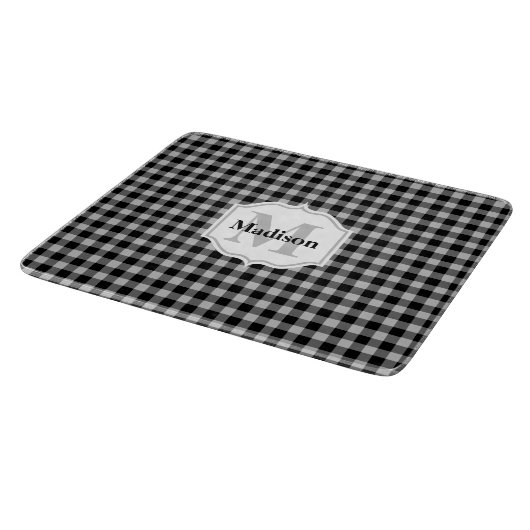 Kariertes Monogramm, klassisch, schwarz, Buffalo Schneidebrett (Ecke)