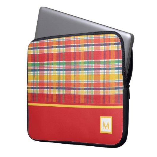 Kariertes Monogramm Laptopschutzhülle (Vorderseite Links)