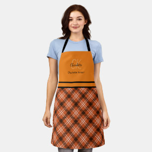 Kariertes Monogramm Orange Fall Schürze