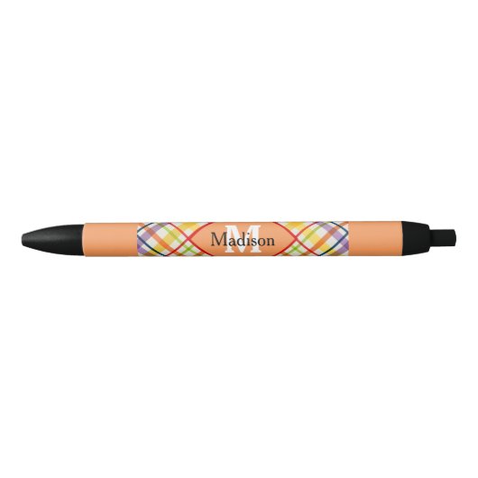 Kariertes Monogramm Orange Pen-Set Kugelschreiber (Vorderseite)