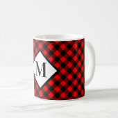 Kariertes Monogramm, rot und schwarz Kaffeetasse (VorderseiteRechts)
