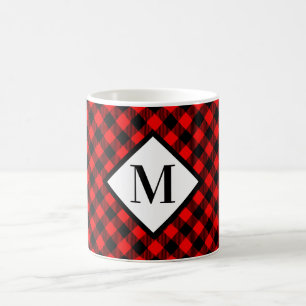Kariertes Monogramm, rot und schwarz Kaffeetasse