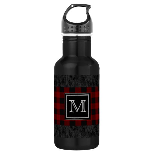 Kariertes Monogramm, rot und schwarz Trinkflasche (Vorderseite)