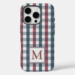 Kariertes Monogramm, rot, weiß und blau iPhone 16 Pro Hülle