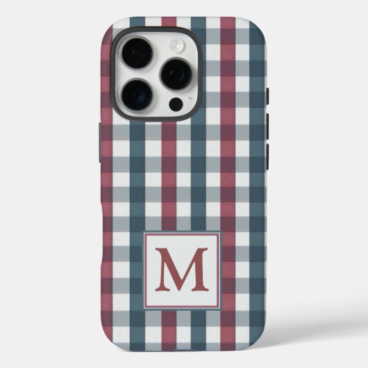 Kariertes Monogramm, rot, weiß und blau Case-Mate iPhone Hülle (Rückseite)