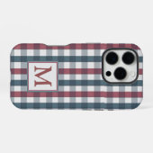 Kariertes Monogramm, rot, weiß und blau iPhone Hülle (Rückseite (Horizontal))