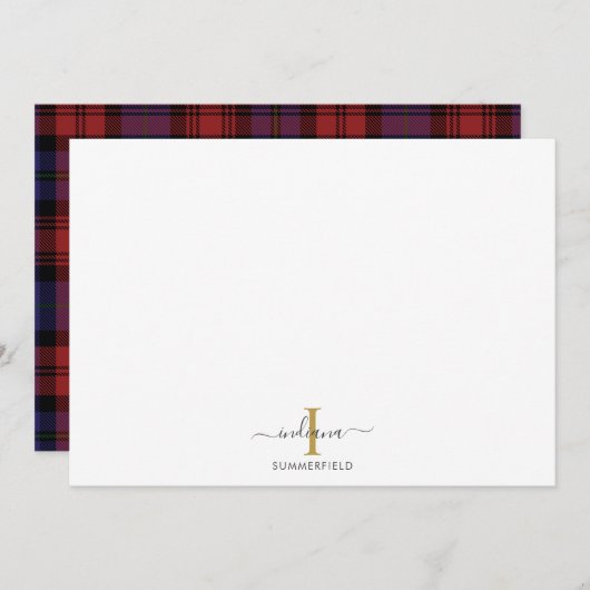 Kariertes Monogramm rustikales Tartan Mitteilungskarte (Vorne/Hinten)