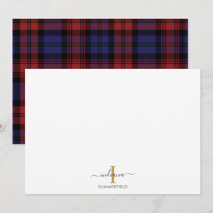 Kariertes Monogramm rustikales Tartan Mitteilungskarte