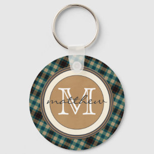 Kariertes Monogramm Schlüsselanhänger