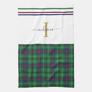 Kariertes Monogramm Schrift Tartan Rustikal Maßges Geschirrtuch