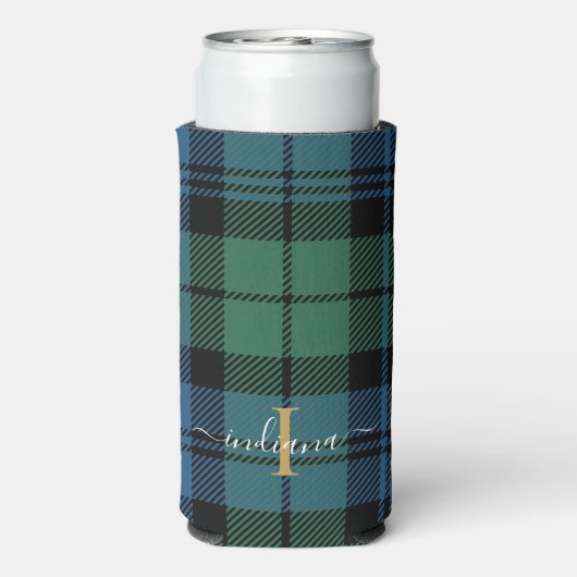 Kariertes Monogramm Skript Rustikales Tartan Custo Selters Dosenkühler (Seltzer Rückseite)