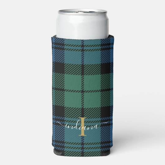 Kariertes Monogramm Skript Rustikales Tartan Custo Selters Dosenkühler (Seltzer Vorderseite)