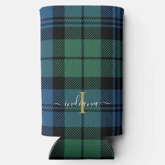 Kariertes Monogramm Skript Rustikales Tartan Custo Selters Dosenkühler (Rückseite)