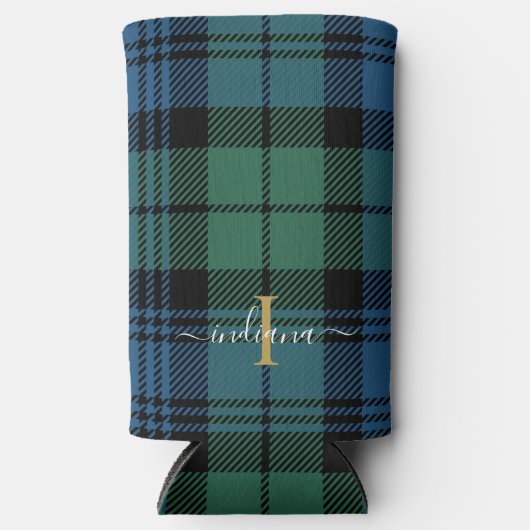 Kariertes Monogramm Skript Rustikales Tartan Custo Selters Dosenkühler (Vorderseite)