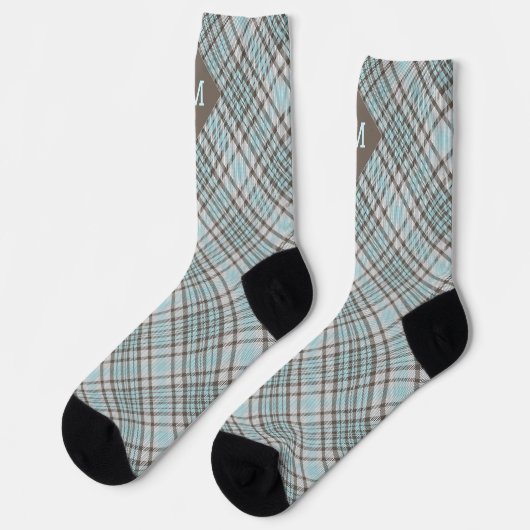 Kariertes Monogramm / Tartan Muster Bath Mat Socken (Linkes Detail)