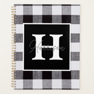 Kariertes Monogramm und Name von Gingham, Schwarz Planer