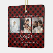 Kariertes Multifoto zuerst Weihnachten Keramikornament (Links)