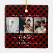 Kariertes Multifoto zuerst Weihnachten Keramikornament (Rückseite)