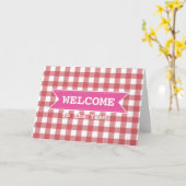 Kariertes Muster an der rosafarbenen Ribbon, nahtl Karte (Gelbe Blume)