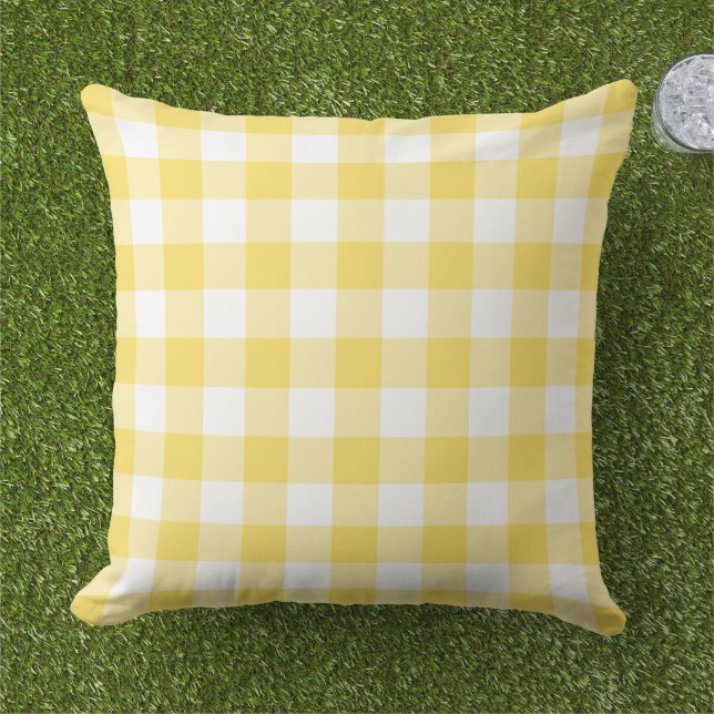 Kariertes Muster aus Gelb und Weiß Gingham Kissen (Gras)