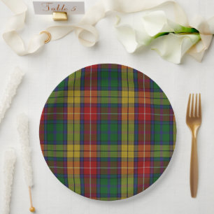 Kariertes Muster des Buchanan Clan Tartan Pappteller