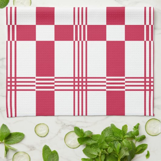 Kariertes Muster des roten weißen Tartan Geschirrtuch (Gefaltet)
