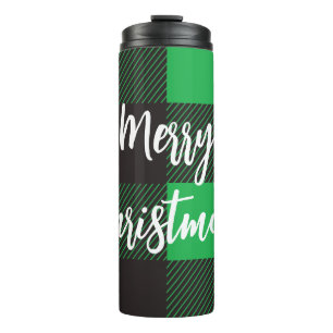 Kariertes Muster Frohe Weihnachten Thermosbecher