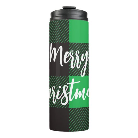 Kariertes Muster Frohe Weihnachten Thermosbecher (Vorderseite)