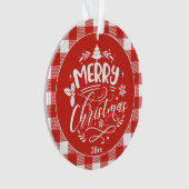Kariertes Muster Frohe Weihnachts-Foto Ornament (Vorderseite)