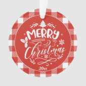Kariertes Muster Frohe Weihnachts-Foto Ornament (Vorderseite)