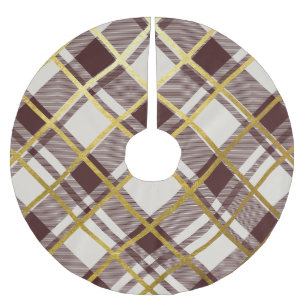 Kariertes Muster in Beige & Dark Red Tartan Polyester Weihnachtsbaumdecke