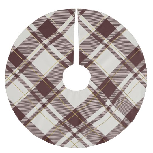 Kariertes Muster in Beige & Dark Red Tartan Polyester Weihnachtsbaumdecke (Vorderseite)