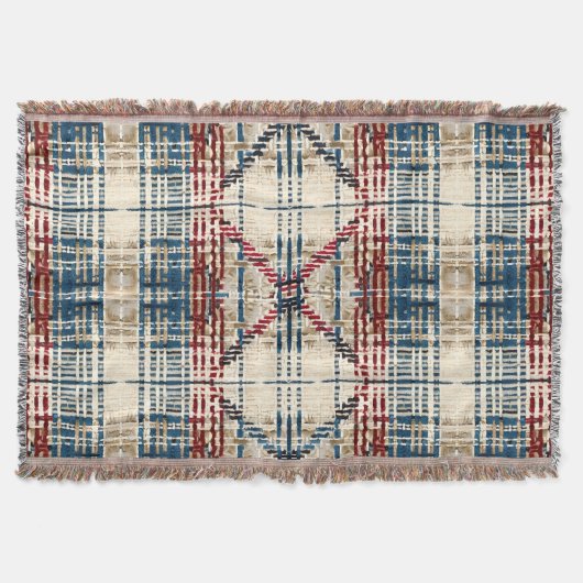 Kariertes Muster in Beige und Rot Decke (Vorderseite)