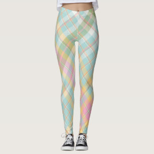 Kariertes Muster in Blau, Grün, Rosa und Golden Leggings