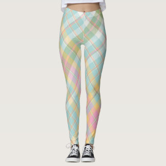Kariertes Muster in Blau, Grün, Rosa und Golden Leggings