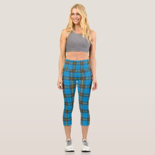 Kariertes Muster in Blau und Schwarz Capri Leggings