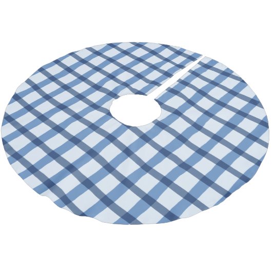 Kariertes Muster in Blau und Weiß Polyester Weihnachtsbaumdecke (Schrägansicht)