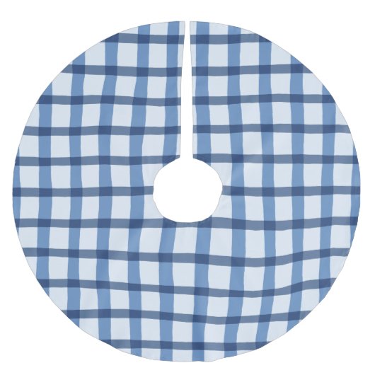 Kariertes Muster in Blau und Weiß Polyester Weihnachtsbaumdecke (Vorderseite)