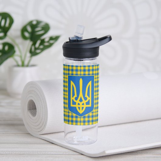 Kariertes Muster in der Blauen und Gelben Ukraine, Trinkflasche (Yoga)