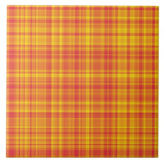 Kariertes Muster in Orange und Gelb Fliese (Vorderseite)
