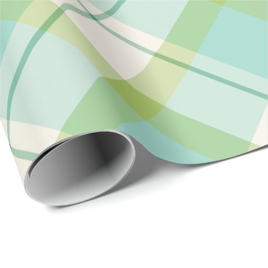 Kariertes Muster in Pastellblau und Grün Geschenkpapier (Rolleneckpunkt)